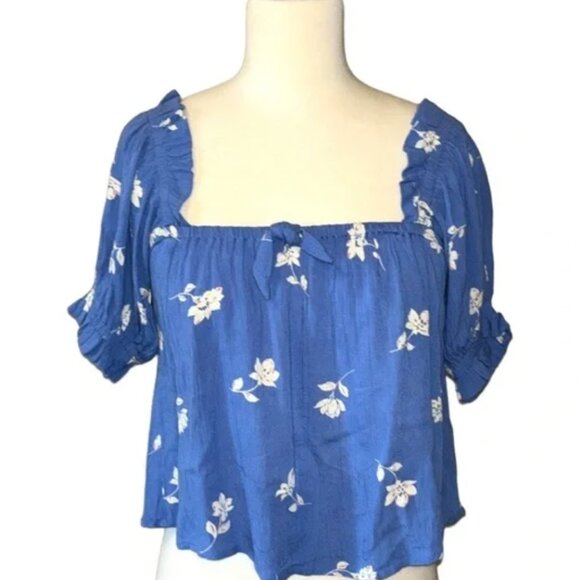 Floral Off-Shoulder Blue Top - Picture 1 of 3